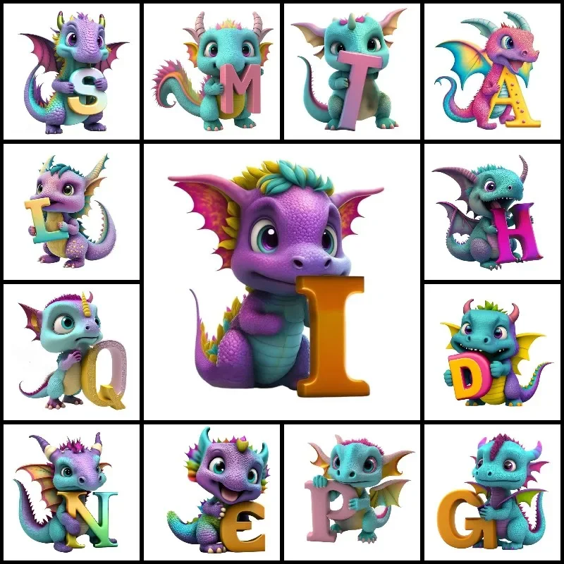 5D Diamond Painting Baby Dinosaur Alphabet Letters A-Z, Full Drill Paint with Diamond Art Kits Embroidery Rhinestone ,Home Decor