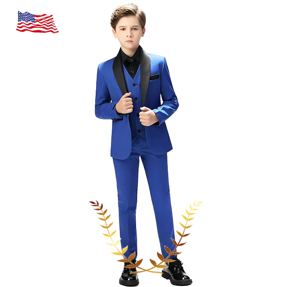 Boys Suit Classic Tuxedo Morden Fit Toddler Dress with Coat, Pants, Vest Set No Tail Kids Wedding Tuxedo2-16 Year Old