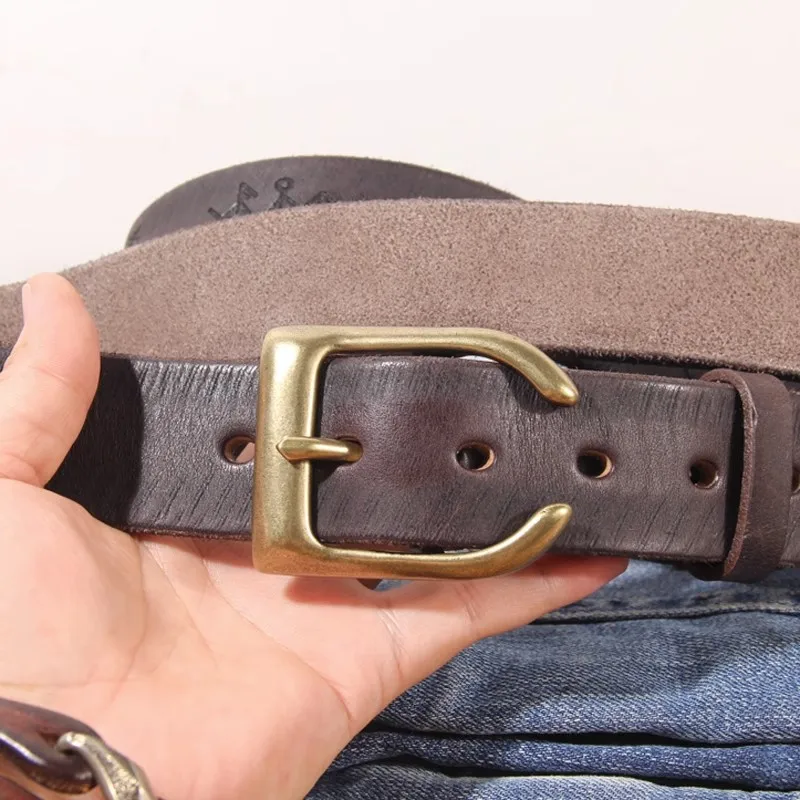 Extra Thick Cowhide Personality Brass Horn-shaped Buckle Head Men's Belt Retro Laser Engraving Lucky Phaeton Symbol Jeans Belt