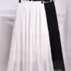 Summer Women Solid Chiffon Pleated Skirts Vintage High Waist Elastic White Black Chic Long Cake A-line Student Skirt Simple Boho