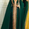 Luxury Evening Dress Green V Neck Cape Sleeve Split To Floor Lace Applique Muslim Kaftan Elegant Party Dresses For Women 2023