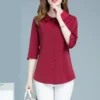 Women Clothes 2023 Summer Korean Fashion Elegant Button Up Shirt Solid Three Quarter Sleeve Tops Office Lady Slim Blouse Blusas - Image 2