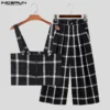 INCERUN 2024 American Style Fashion Men Sets Plaid Square Neck Vests Wide Leg Long Pants Casual Streetwear Two-piece Sets S-5XL - Image 5