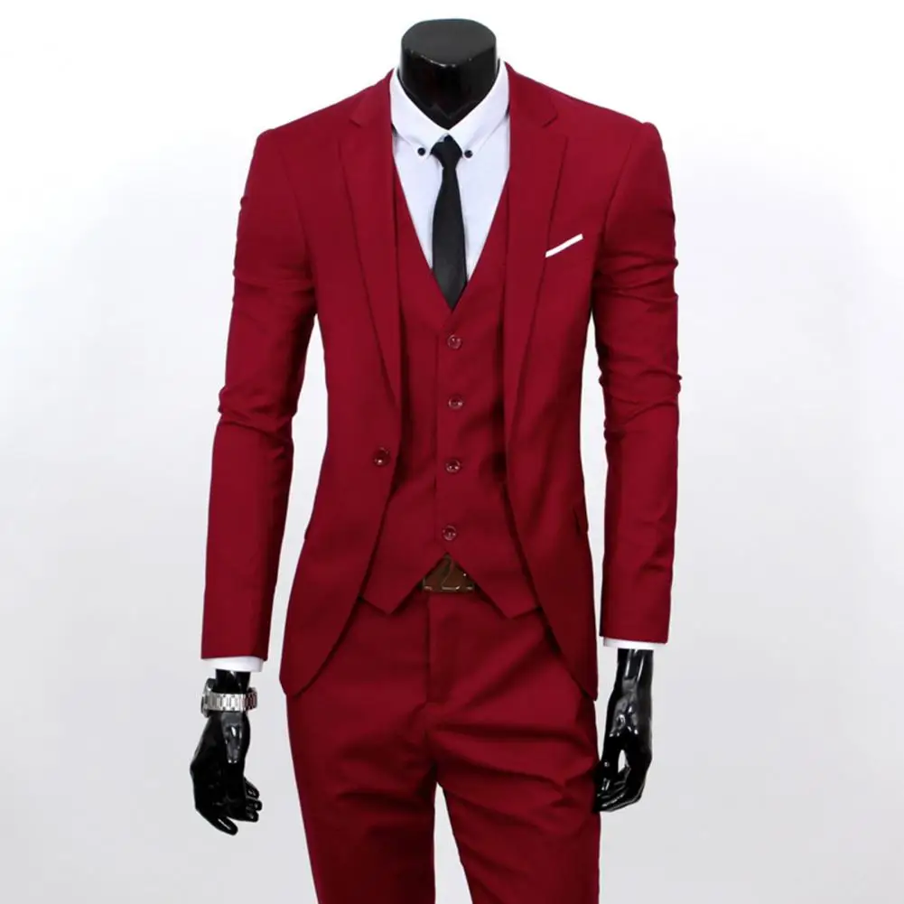 3 Pcs/Set Business Blazer Vest Pants Suit M - 4XL Slim Fit Solid Color Men Formal Suit Male Wedding Set trajes de hombre