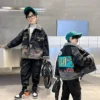 Winter Boys Clothing Denim Plus Wool Padded Jacket Color Print Jeans Tops For 5 7 9 11 13 14 Years Boys jacket Inside plush coat - Image 2