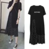 Casual Korean Spliced Printed Dresses Women's Clothing Fashion Asymmetrical Summer O-Neck Short Sleeve A-Line Loose Midi Dress - Image 3
