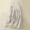 Cotton and linen striped sleeveless dresses female summer new Korean version of the retro literary temperament loose dresses - Image 2