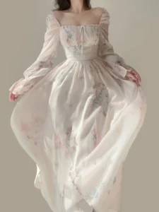 2023 Summer Elegant Floral Fairy Dress Woman Beach Style Party Long Sleeve Midi Dress Fashion Female One Piece Dress Korean Boho - Image 4