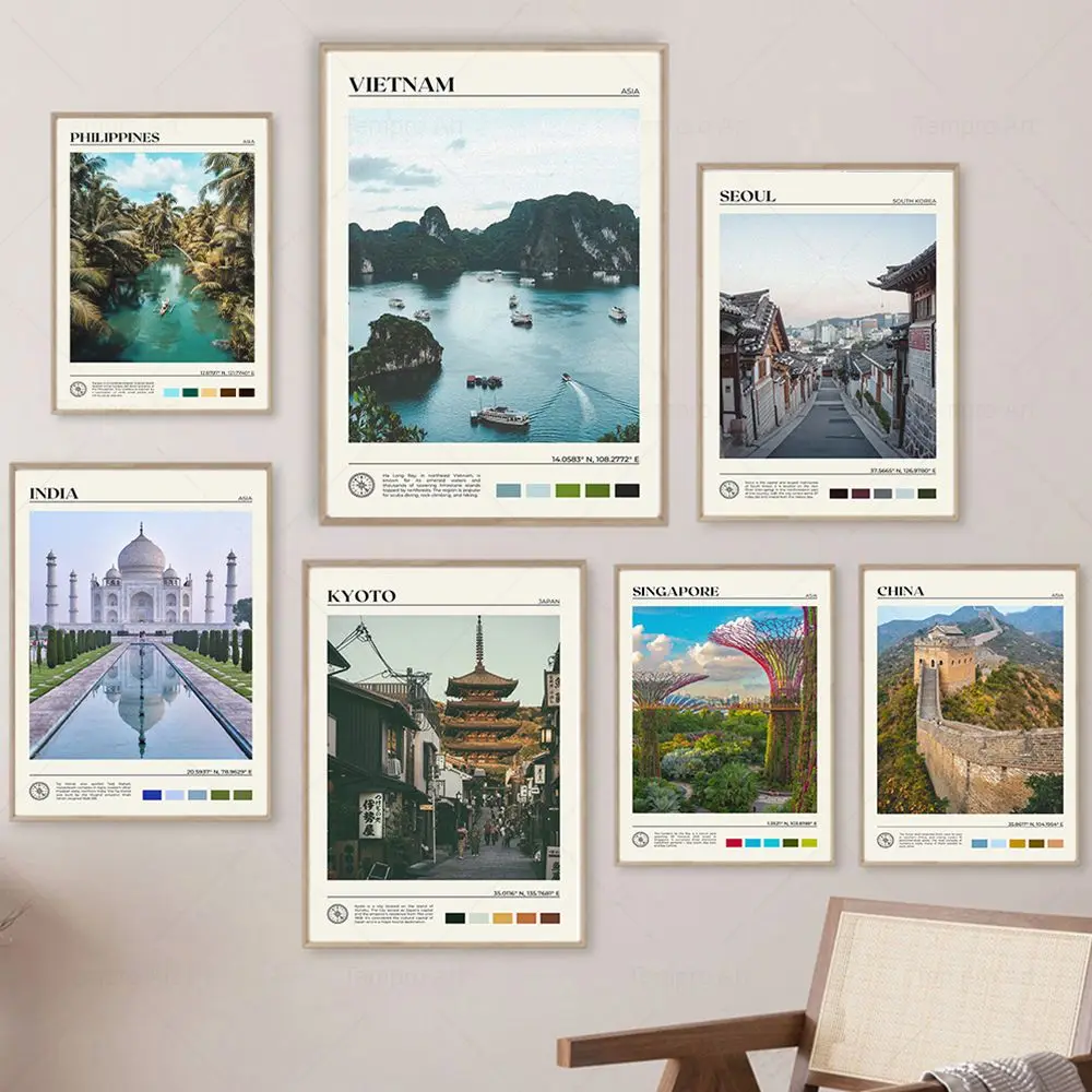 Asia Travel Canvas Poster Vietnam Philippines Japan South Korea India China Singapore Cityscape Prints Living Room Wall Decor