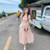 Summer Chiffon Fairy Dress Women Solid Elegant Party Midi Dress Female Casual Sweet Korean Fashion Pink Dress 2023 New Clothes - Image 2