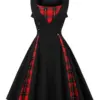 Tonval Black and Plaid Vintage 4XL 5XL Summer Dress Women Button Front Sleeveless Pinup 1950s Cotton Retro Rockabilly Dresses