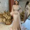 Illusion Lace Sequined Evening Dresses Sexy Deep V Neck Trumpet Ball Gowns Long Sleeve Woman's Formal Bride Beach Party Vestidos