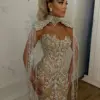 Arabic Sexy Nude Mermaid Strapless Sparkle Tassel Beaded Luxury Evening Dresses Illusion Night Gowns For Women Wedding Party