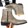 LUXURY BRAND MEN ANKLE BOOTS ZIP MARTENS SNAKE PRINT CASUAL MENS DRESS SHOES WEDDING PARTY REAL LEATHER WINTER BOOTS MEN - Image 5