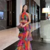 Printed Stacked Ruffle Hem Women Dress Sleeveless Halter High Waist Long Dresses 2024 Spring Summer Fashion Lady Party Robe