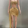 Gold Color Women Sexy 2 Pieces Strapless Bodycon Mini Dress Bar Singer Nightclub Party Celebrate Birthday Dress Wholesale