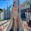 Glitter Gold Mermaid Evening Dresses Sexy Side Slit Shiny Beading Sequins Rhinestones Wedding Party Banquet Dance Gowns Vestidos