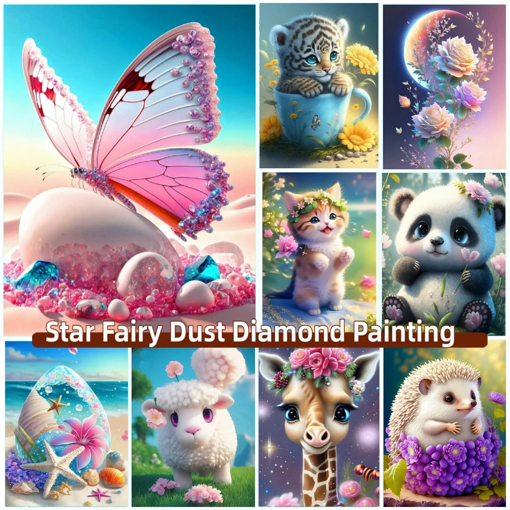 Animal Cat Tiger Fairy Dust Diamond Painting Kit Embroidery Mosaic Flower Beach Landscape Pictures Crosss Stitch Home Decor Gift