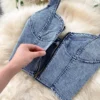 2024 Summer Women Skirt Two Piece Set Sexy V-Neck Ctopped Denim Vest High Waist Denim Skirts Korean Ladies Sleeveless Suits - Image 5