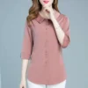 Women Clothes 2023 Summer Korean Fashion Elegant Button Up Shirt Solid Three Quarter Sleeve Tops Office Lady Slim Blouse Blusas - Image 4