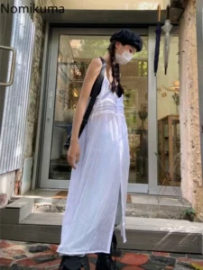 Summer Y2K Dress for Wome Sexy Sling Robe Femme 2024 Vestidos De Mujer Loose Long Robe Korean Fashion See Through White Dresses - Image 3