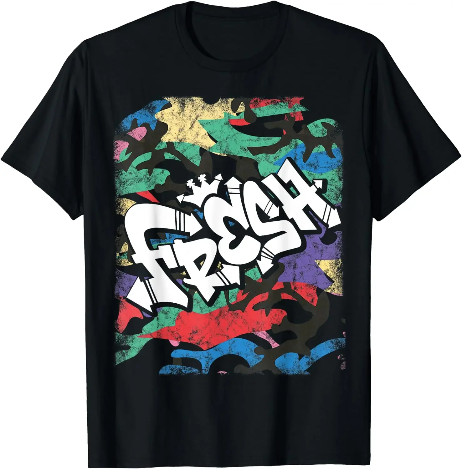 Fresh Hip Hop 80s 90s Old School Camo Rap Urban Slang T-Shirt Summer Fashion Tee Shirt Casual Streetwear Male Tops