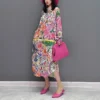 Korean Style Woman Long Sleeve Multi-Color Flower Print Pastel Shirt Dress Loose Fit Tide Big Size Boho Chic Floral Robe JJXD282 - Image 2