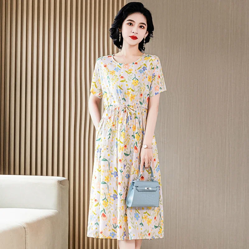 Summer Elegant Dresses for Women 2023 Casual Short Sleeve Vintage Print Ladies Floral Dresses Korean Style Summer Clothes - Image 4