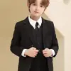Children Black Wedding Suit Teenager Kids Piano Ceremony Tuxedo Dress Flower Boys Photograph Blazer Party Performance Costume