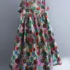 Short Sleeve Cotton Linen Oversize Vintage Floral Dresses For Women Summer Casual Loose Long Ladies Dress Elegant Clothing 2024