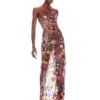 New Sexy Strapless Floral Sequin Long Dress Women Luxury Sequins Flower Backless Long Slim Dress Evening Party Runway Gown Dress