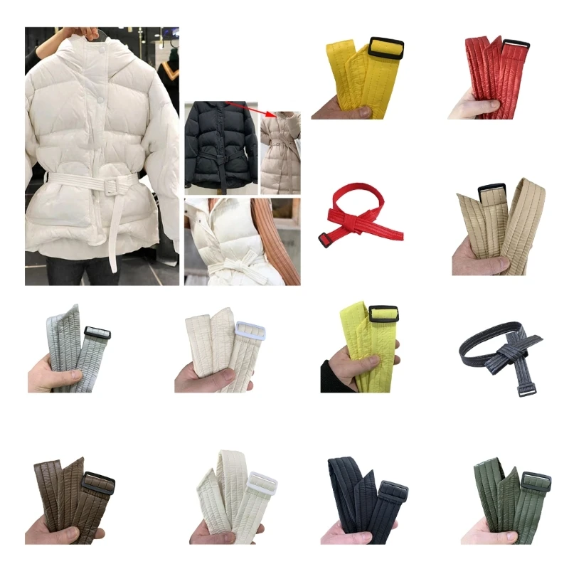 Cotton Padded Waist Belt Women Down Coat Belt Brushed Decorate Length Adjustable Coat Belt with Adjustable Buckle