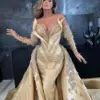 Dubai Pearls Beaded Evening Dress with Tail length Mermaid Wedding Party Gown Arabic Woman Formal Robes