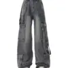 Women Grey Cargo Jeans Harajuku 90s Vintage Y2k Baggy Denim Trouser Oversize Japanese 2000s Style Jean Pants Trashy Clothes 2024