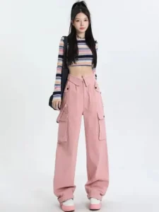 2024 Hip Hop Y2K Cargo Pants Women Streetwear Harajuku Big Pockets Casual Trousers Korean Loose High Waist Design Solid Pants - Image 6