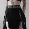 Gothic Zip Split Sexy Women Mini Skirts Grunge Strap Black High Waist Pencil Skirt Punk E-girl Alt Party Clubwear