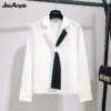 2022 Girl White Shirt Top Midi Skirt Two-piece Women's Professional Suit Korean Fashion Elegant Blouse Dress Set Female Clothes - Image 3