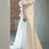 Luxury Elegant White Satin Wedding Trailing Maxi Dresses for Bride Long Prom Evening Women Dress Guest Cocktail Party