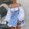 Spring Summer Puff Sleeves Fashion Party Dress Elegant Floral Print Patchwork A-line Dress Lady Sexy Off Shoulder Holiday Dress - Image 4