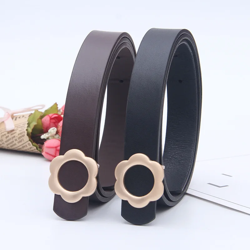 Fashion Flower Buckle Thin Belt Women's Ins Style Summer Versatile Jeans Black Student Decoration Narrow Belts