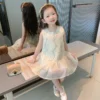 Summer Elegant Fashion Harajuku Slim Fit Children Clothes Loose Casual All Match Princess Dress Solid O Neck Sleeveless Dresses - Image 2