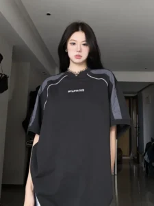 Vintage Black T-shirts Women Oversized Cyber Y2k Korean Streetwear Short Sleeve Tees Hip Hop Style Female Tops Techwear - Image 4