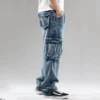 Men Cargo Casual Washed Jeans Trousers Multi Pockets Straight Loose Denim Pants For Male Plus Size 30-46 - Image 3