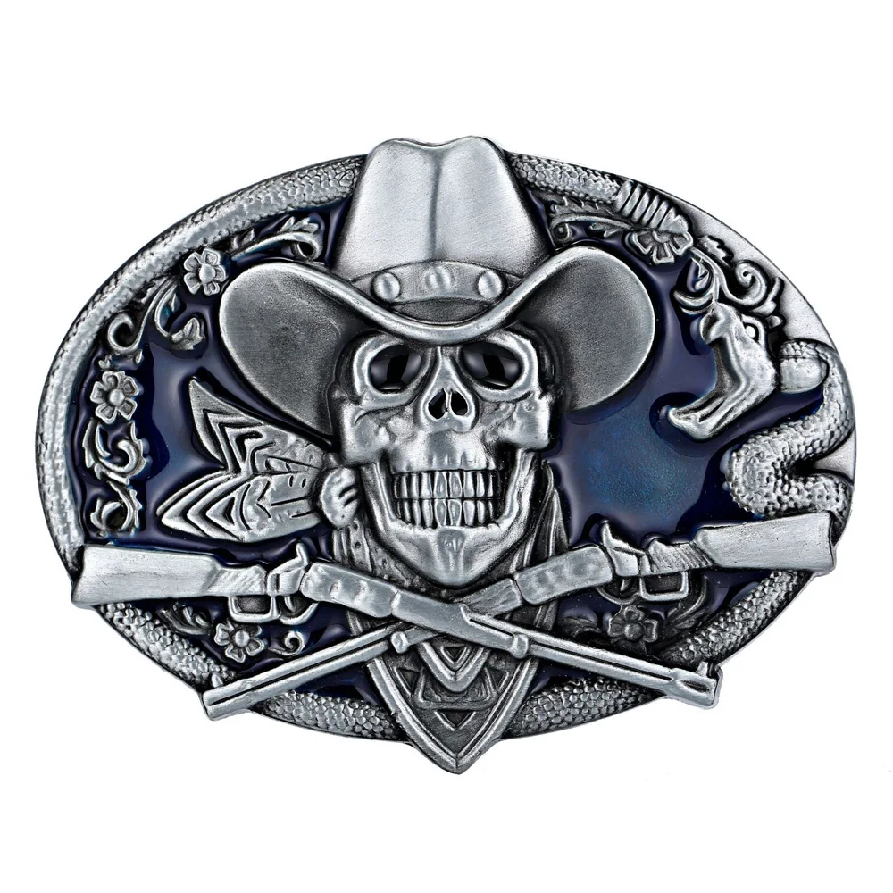 T-Disom Fashion Oval West Cowboys Zinc Alloy Metal Skull Pirates Buckles For Belt Man