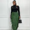 CM.YAYA Women Stripe High Waist Tassel Side Sexy Bodycon Midi Maxi Skirts Elegant Basic Female Pencil Long Skirt