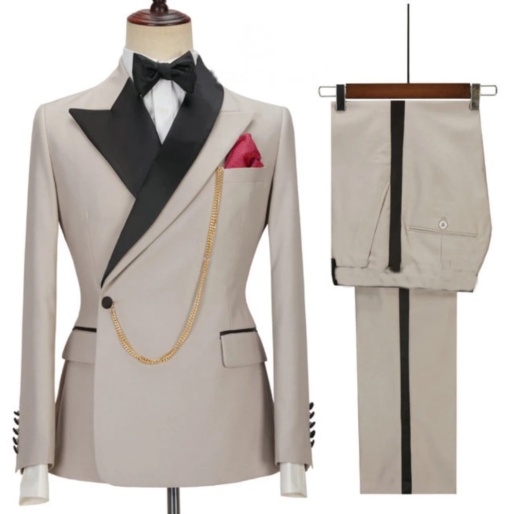 2023 Latest Designs Luxury Men Suit Set Slim fit Groomsmen Groom Wedding Dress Tuxedos Costume Homme Mariage 2PCS(Blazer Pants)