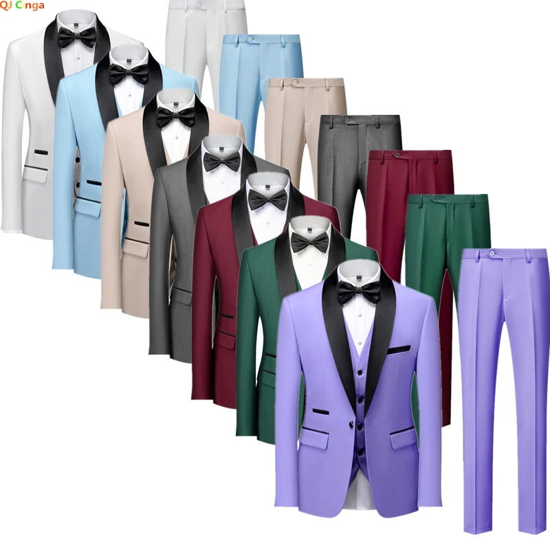 2023 Spring New Suit 3-piece Men's Wedding Party Dress Coat and Vest Pants Fashion Slim Blazer Jacket Pants Vests Men Sets