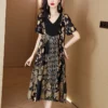 Women Print Silk Satin V-Neck Sexy Midi Dress 2024 Korean Vintage Party Dress Spring Summer Elegant Bodycon Night Dress - Image 5