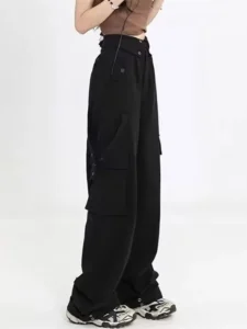 2024 Hip Hop Y2K Cargo Pants Women Streetwear Harajuku Big Pockets Casual Trousers Korean Loose High Waist Design Solid Pants - Image 4