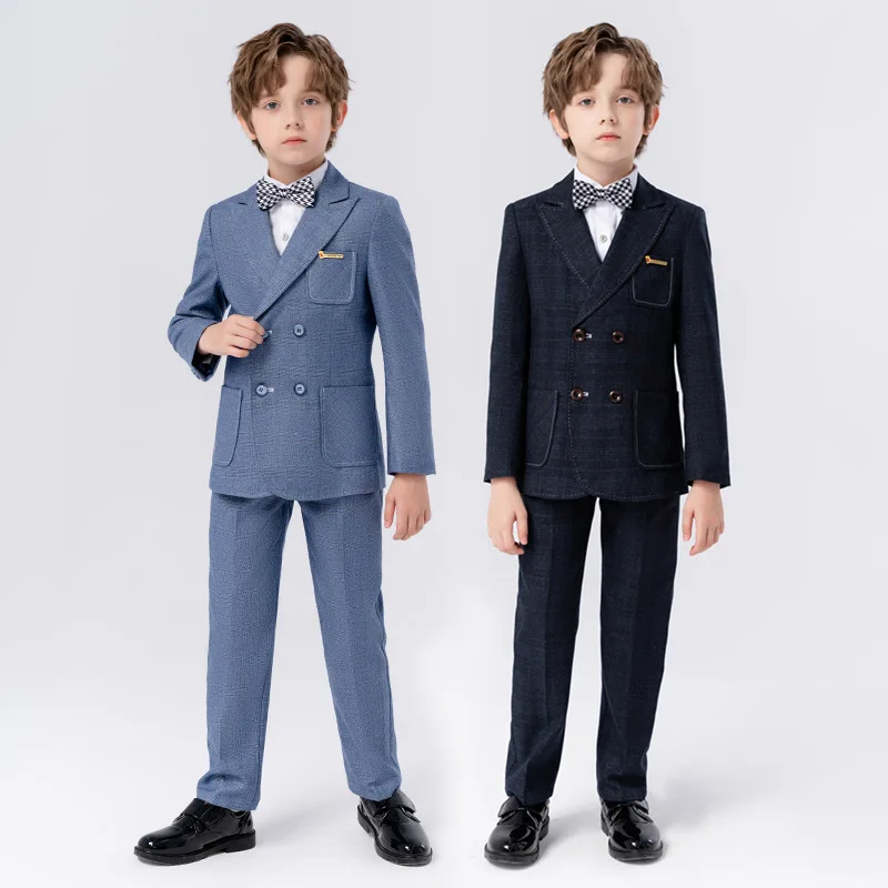 Kids Plaid Blazer Jacket Vest Pants Suit Boys Tuxedos Formal Wedding Dress Children Clothes Sets Teen British Outfits 10 12 14 Y